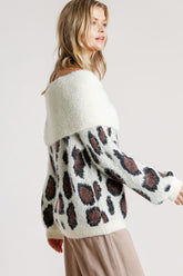 Umgee Full Size Leopard Off-Shoulder Long Sleeve Sweater Plus Size OutfitFlow